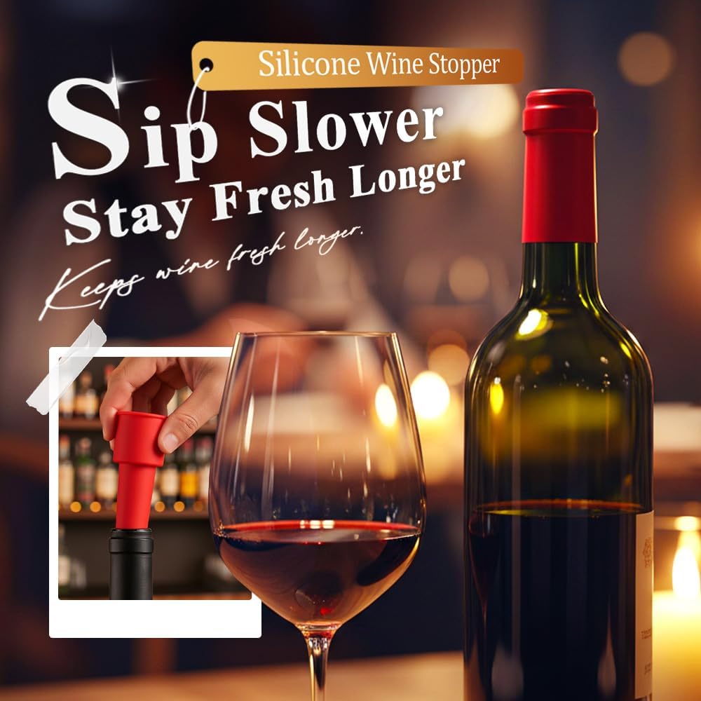 8 PCS Silicone Wine Stopper for Wine Bottles, Double-Layer Leakproof Seal, Reusable Sparkling Wine Bottle Stopper for Wine, Beer, Soda (Style D)