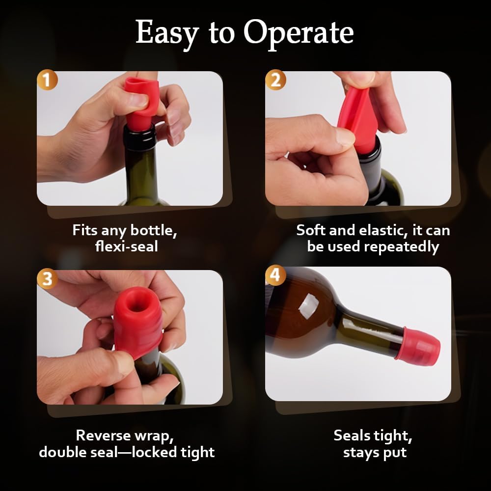 8 PCS Silicone Wine Stopper for Wine Bottles, Double-Layer Leakproof Seal, Reusable Sparkling Wine Bottle Stopper for Wine, Beer, Soda (Style D)