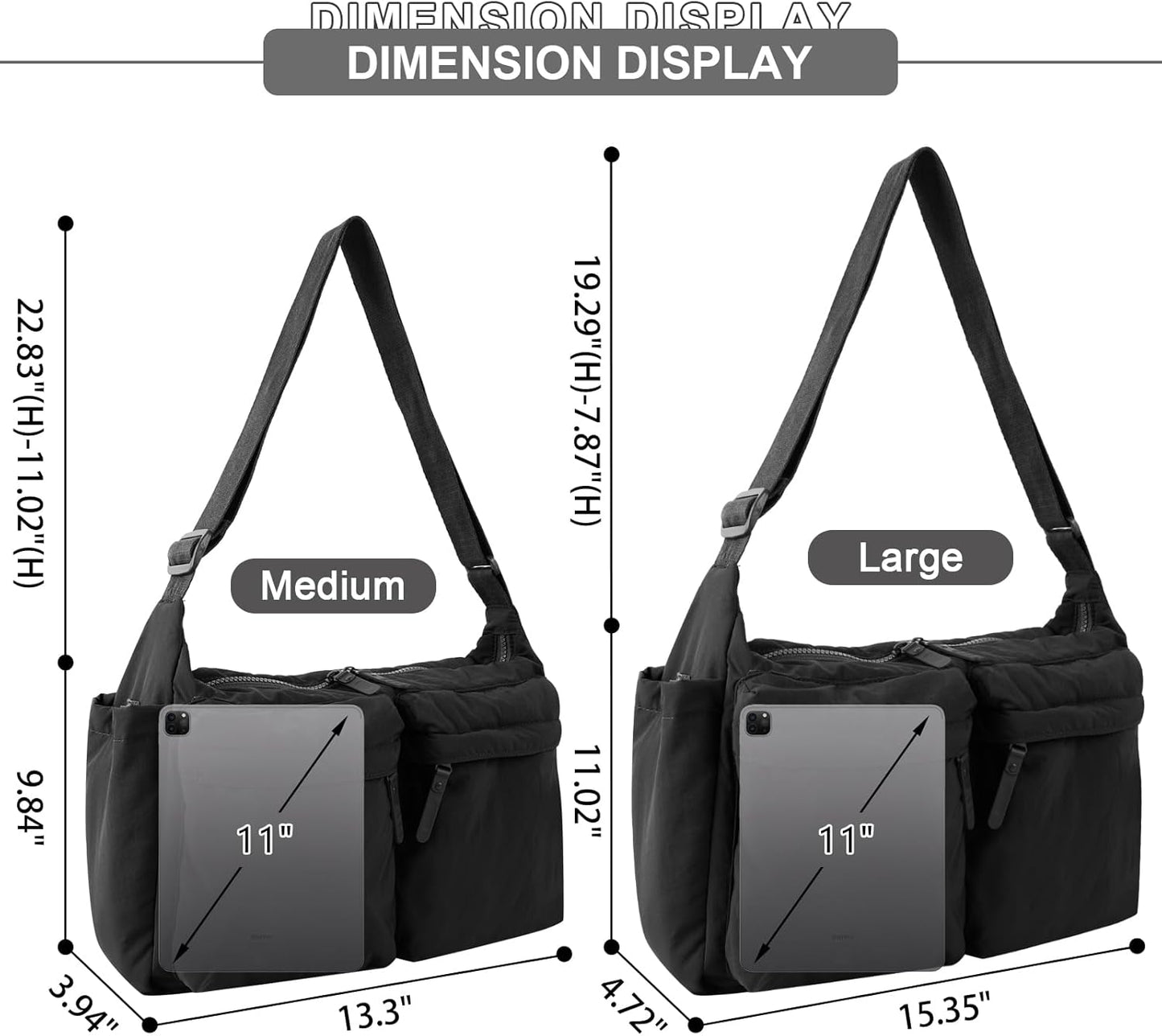 Nylon Crossbody Messenger Bag for School, Women Large Shoulder Bag Hobo Tote Bag Lightweight Computer Crossbody Bag