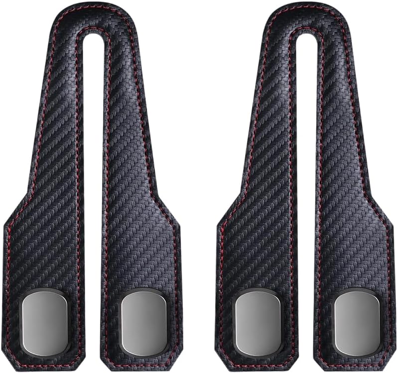 Car Seat Back Double Hook, Universal Premium Stitched Leather and Aluminum-Magnesium Alloy Double Car Seat Back Storage Hook for Purses, Handbags, Bags (Carbon Fiber, 2 pcs)
