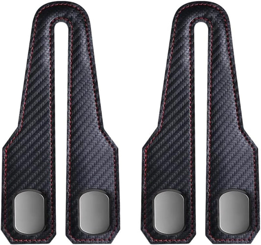 Car Seat Back Double Hook, Universal Premium Stitched Leather and Aluminum-Magnesium Alloy Double Car Seat Back Storage Hook for Purses, Handbags, Bags (Carbon Fiber, 2 pcs)