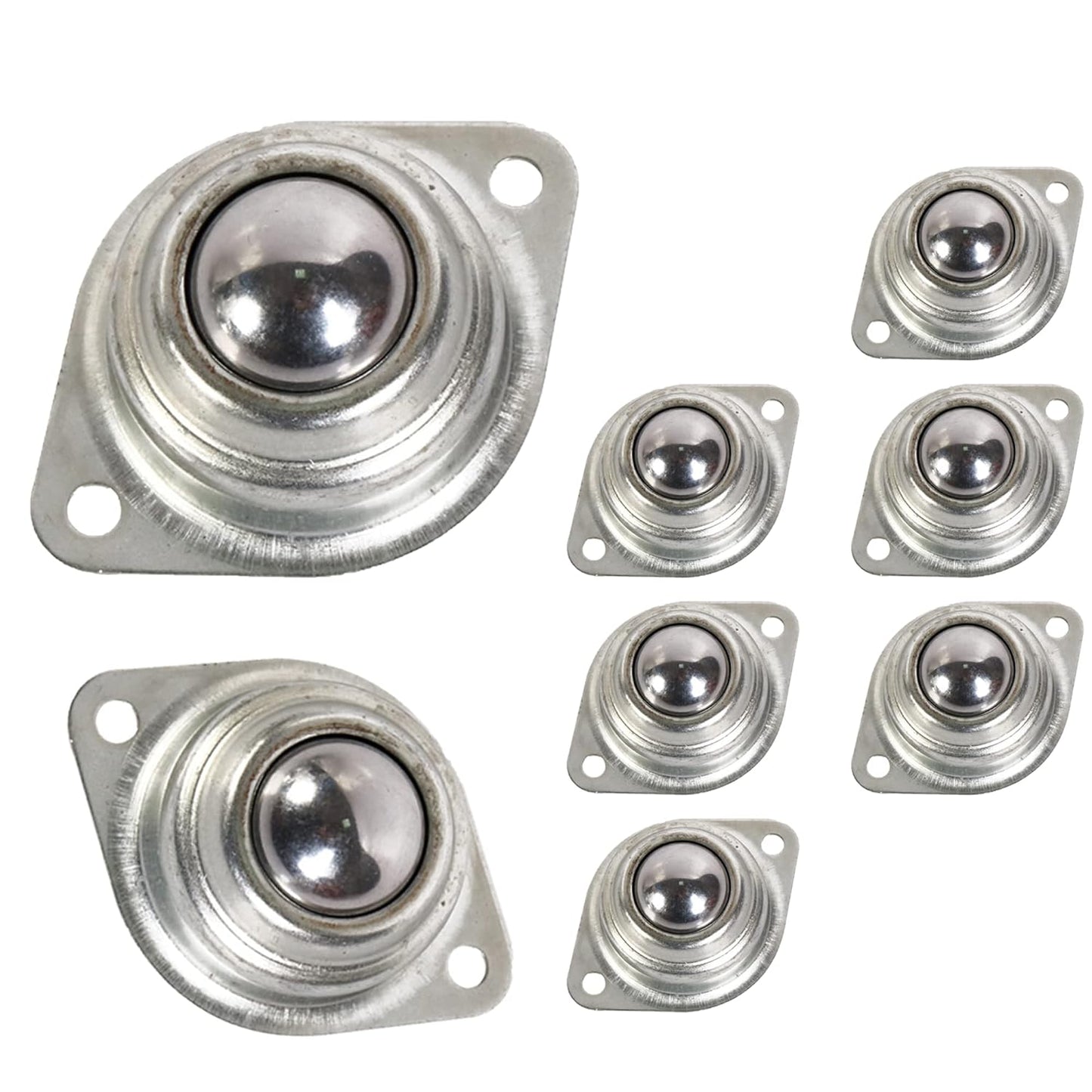 1” Rolling Ball Transfers 8 pcs, Universal Transfer Bearings of 400 Lbs Load Capacity, Two-Hole Flange Mounted Roller Bearings for Conveyor Transmission Furniture Wheelchair