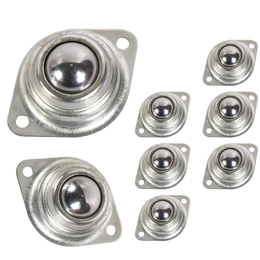 1” Rolling Ball Transfers 8 pcs, Universal Transfer Bearings of 400 Lbs Load Capacity, Two-Hole Flange Mounted Roller Bearings for Conveyor Transmission Furniture Wheelchair