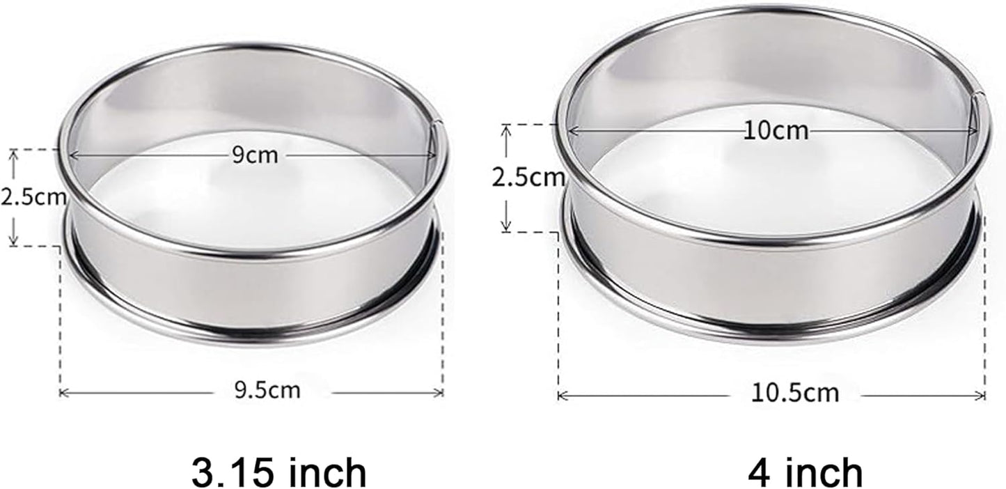 English Muffin Rings, Stainless Steel Crumpet Rings, 6 Pcs Nonstick Metal Round Ring Molds with Silicone Oil Brh (4 inch 12 pcs)