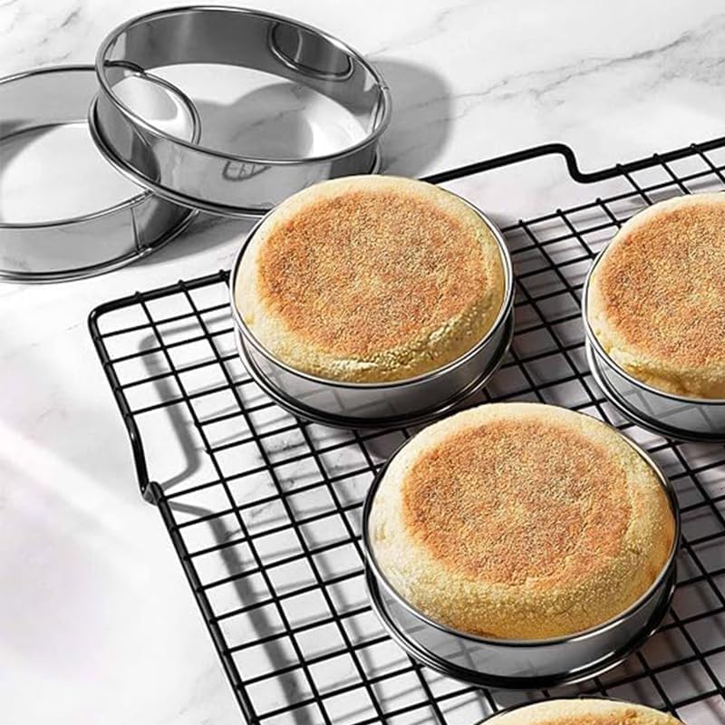 English Muffin Rings, Stainless Steel Crumpet Rings, 6 Pcs Nonstick Metal Round Ring Molds with Silicone Oil Brh (4 inch 12 pcs)