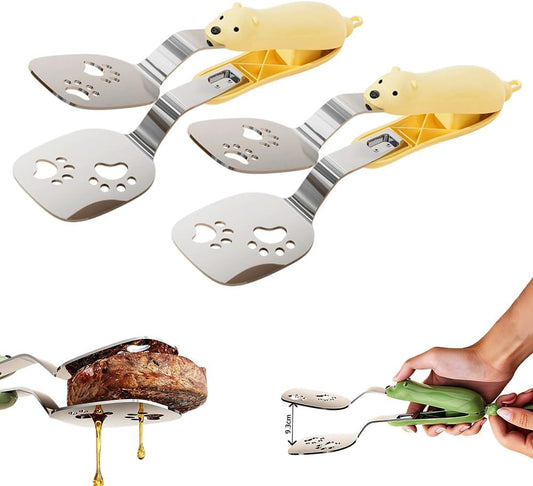 2 PCS Stainless Steel Grill Clamp, Upgrade Cooking Spatula Tongs with Non-Slip Grip, Heavy Duty Food-Grade 304 Steel, Dishwasher Safe for Grilling Meat, Fish and Pancakes (Yellow)