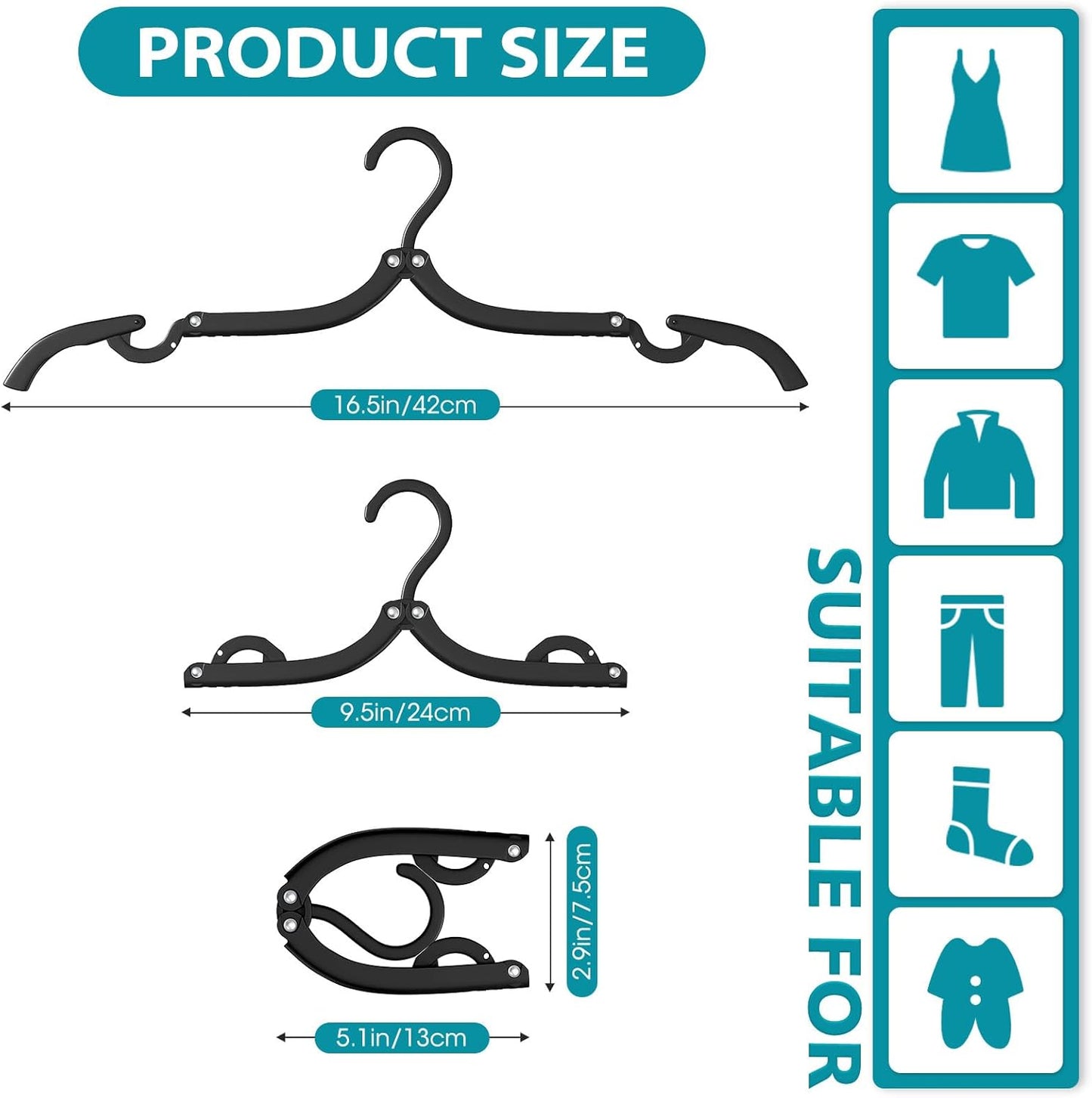 15Pcs Black and 36Pcs Multi Travel Hangers Portable Foldable,Plastic Cruise Ship Essentials Travel Accessories Folding Clothes Hangers Clothes Drying Rack for Traveling Camping Flying RV Suitcase