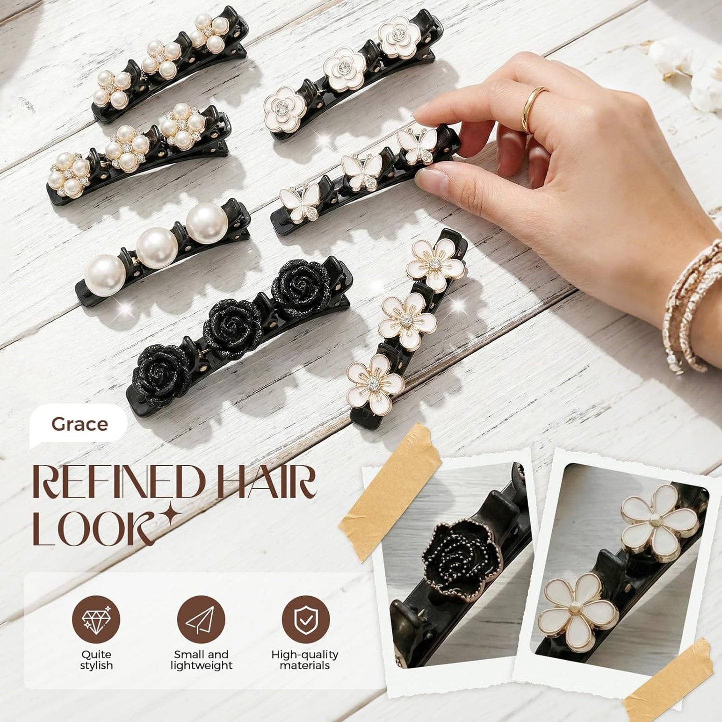 6 Pcs Sparkling Crystal Stone Braided Hair Clips, Duckbill Hair Clips for Women, Rhinestone Hair Accessories for Styling Sectioning (Style A)