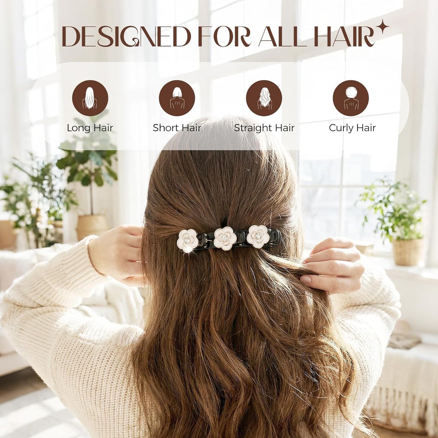 6 Pcs Sparkling Crystal Stone Braided Hair Clips, Duckbill Hair Clips for Women, Rhinestone Hair Accessories for Styling Sectioning (Style A)