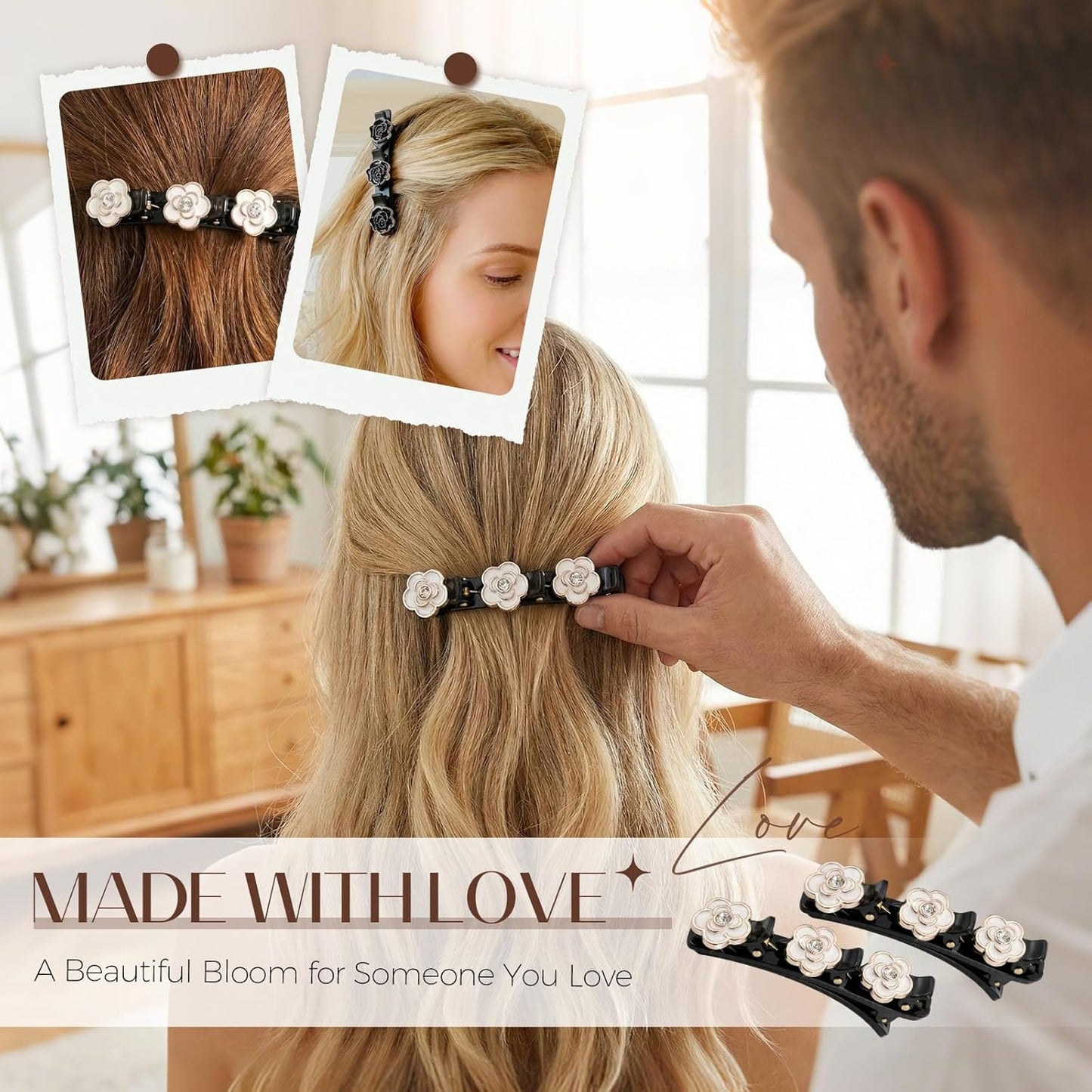6 Pcs Sparkling Crystal Stone Braided Hair Clips, Duckbill Hair Clips for Women, Rhinestone Hair Accessories for Styling Sectioning (Style A)