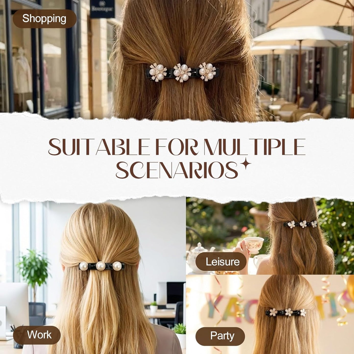 6 Pcs Sparkling Crystal Stone Braided Hair Clips, Duckbill Hair Clips for Women, Rhinestone Hair Accessories for Styling Sectioning (Style A)