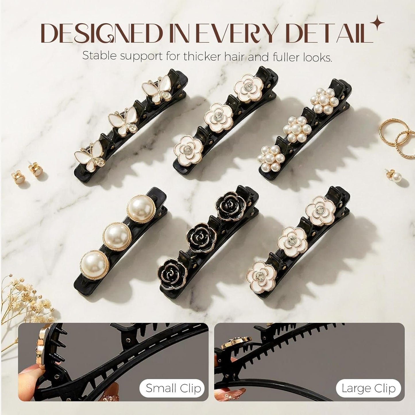 6 Pcs Sparkling Crystal Stone Braided Hair Clips, Duckbill Hair Clips for Women, Rhinestone Hair Accessories for Styling Sectioning (Style A)