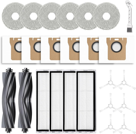 24Pcs Replacement Parts for Dreame L10s Ultra/L10 Ultra Vacuum Cleaner Accessories Kit, 2 Main Brh, 4 HEPA Filters, 6 Mop Pads, 6 Dt Bags, 6 Side Brhes [Not for L10s Pro Ultra Heat]