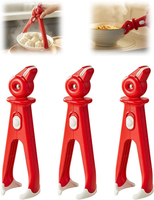 3 Pcs Hot Plate Grippers, Upgraded Bowl Gripper for Kitchen, Multi-Purpose Non-Slip Gripper Tongs for Microwave, Oven, Air Fryer, Steamer, Pots & Bowls (Red)