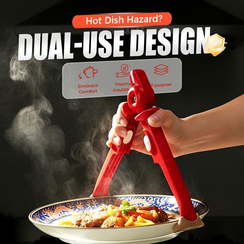 3 Pcs Hot Plate Grippers, Upgraded Bowl Gripper for Kitchen, Multi-Purpose Non-Slip Gripper Tongs for Microwave, Oven, Air Fryer, Steamer, Pots & Bowls (Red)