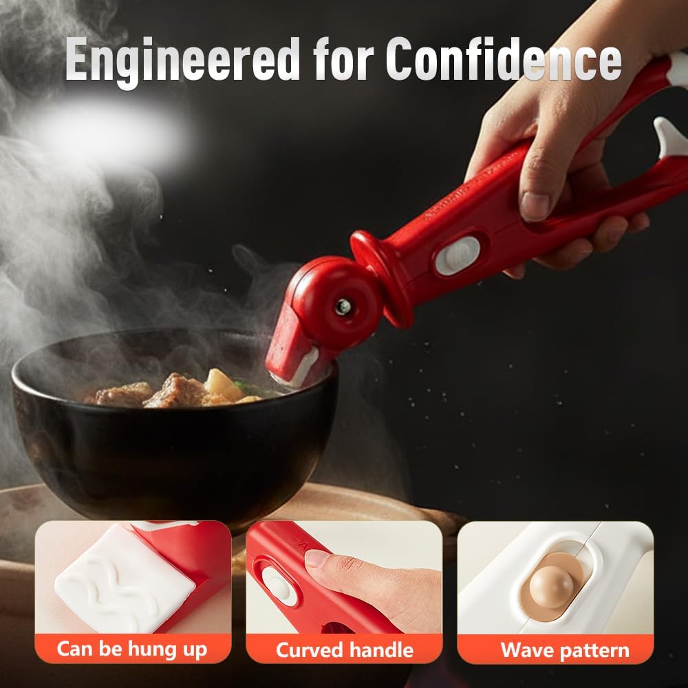 3 Pcs Hot Plate Grippers, Upgraded Bowl Gripper for Kitchen, Multi-Purpose Non-Slip Gripper Tongs for Microwave, Oven, Air Fryer, Steamer, Pots & Bowls (Red)