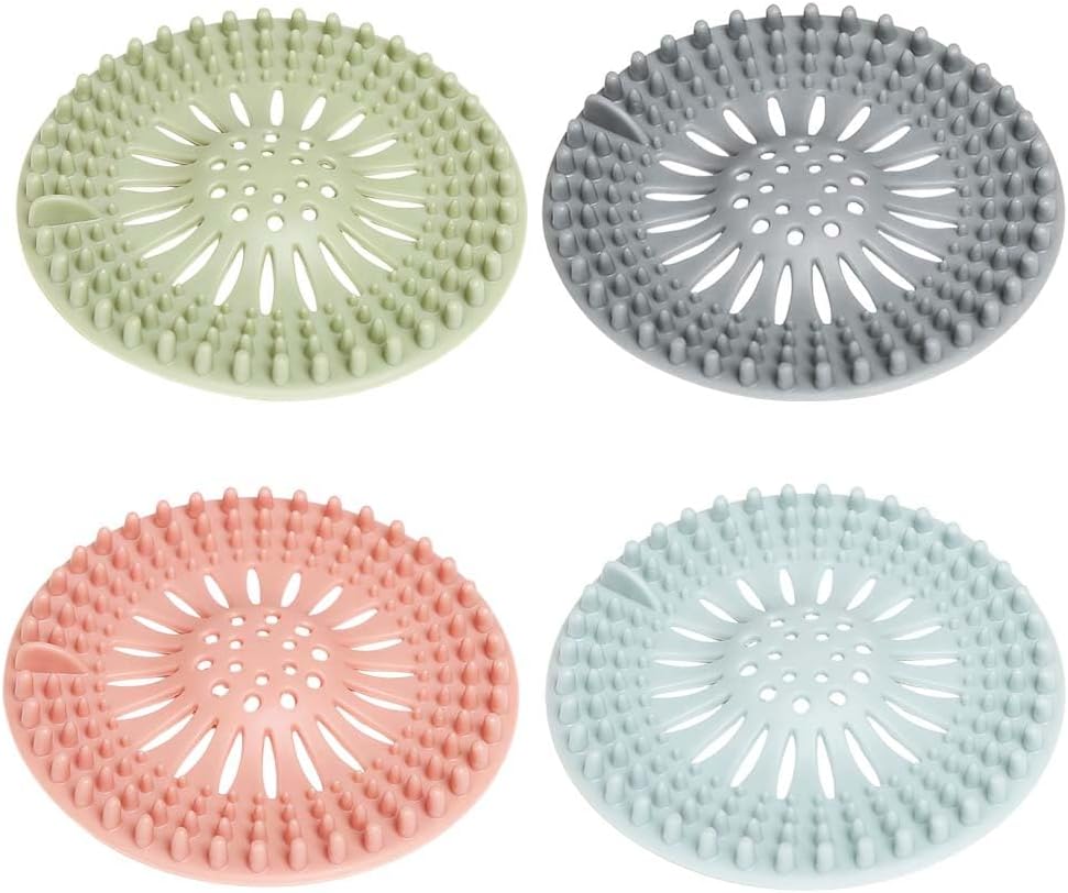 Hair Catcher Shower Drain, Silicone Sink Drain Strainer, Durable Easy Clean Drain Covers for Sink, Kitchen, Bathtub and Bathroom Drains (Set, 4 pcs)