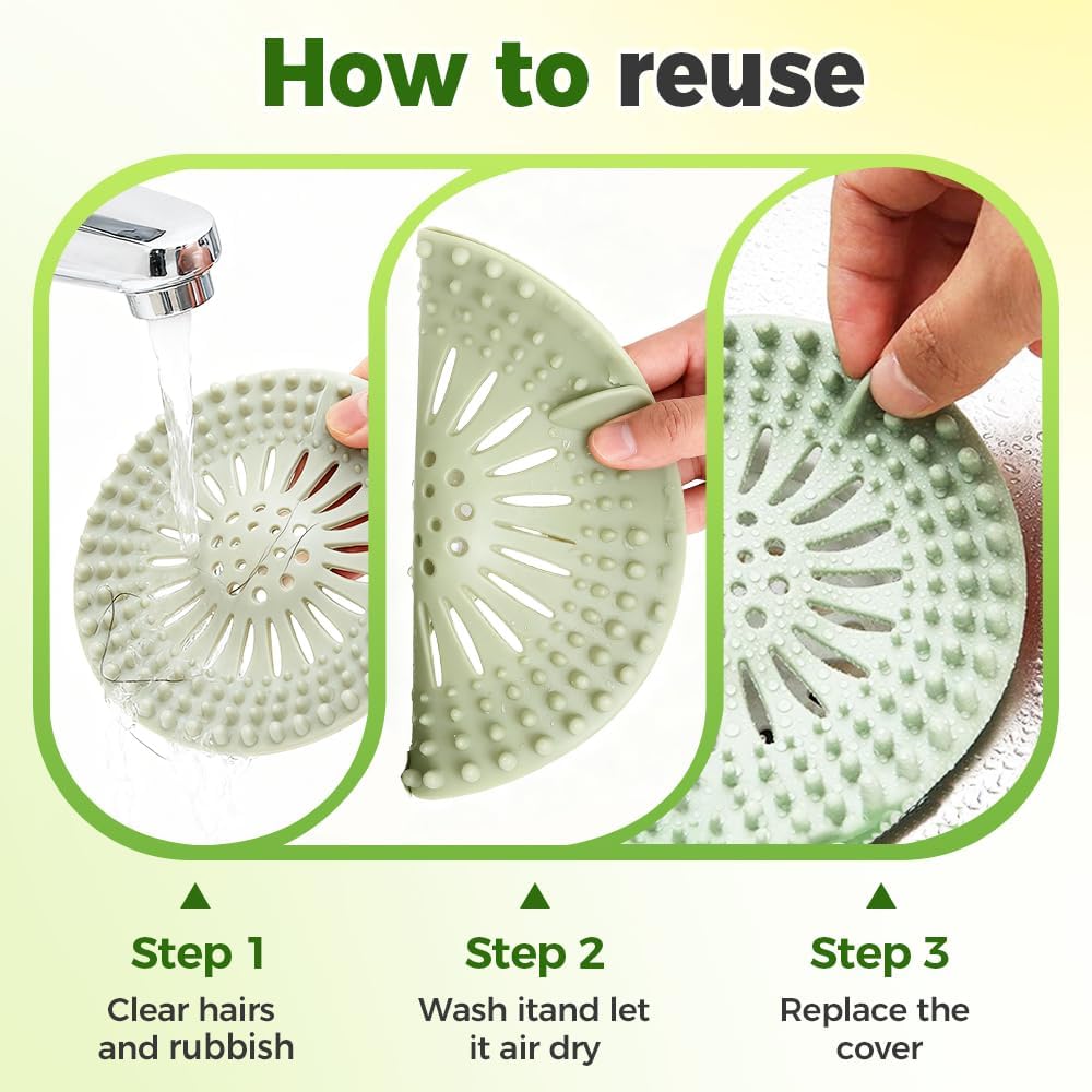 Hair Catcher Shower Drain, Silicone Sink Drain Strainer, Durable Easy Clean Drain Covers for Sink, Kitchen, Bathtub and Bathroom Drains (Set, 4 pcs)