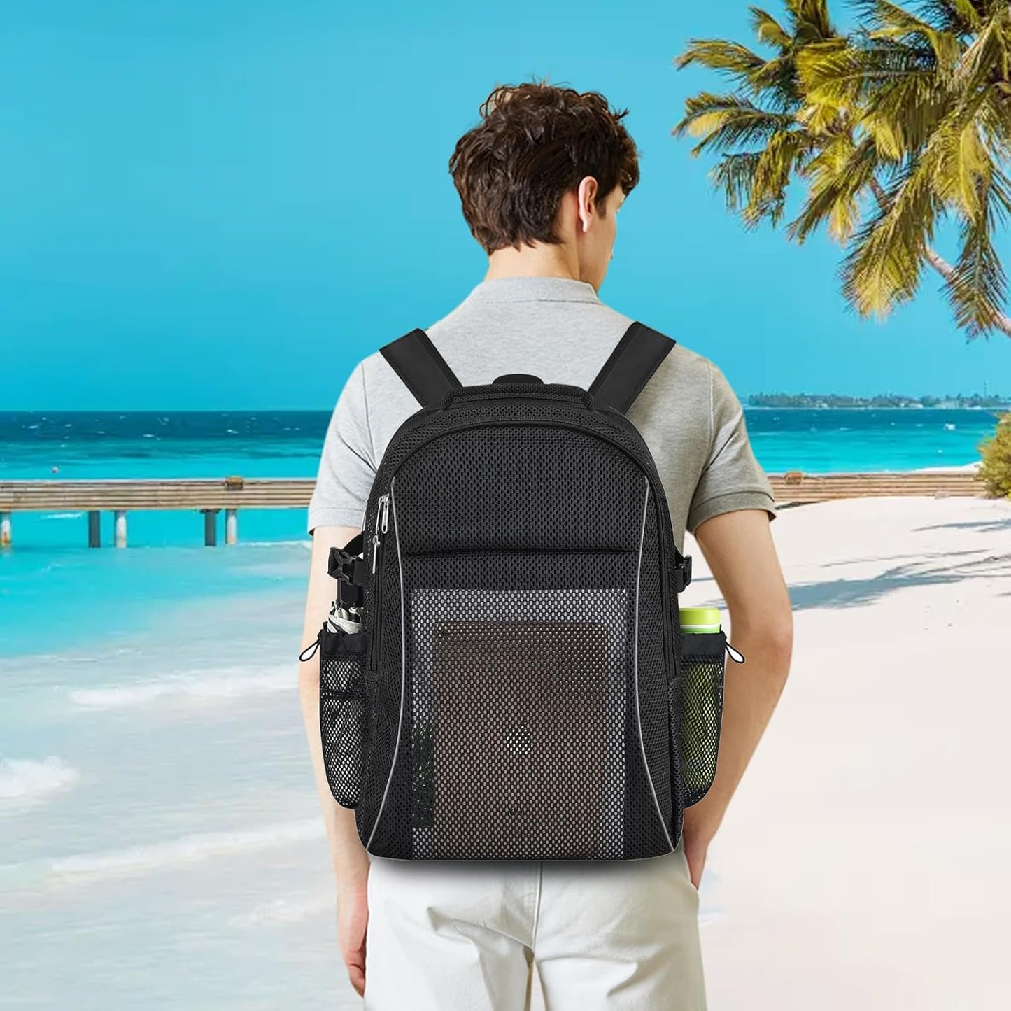 Heavy Duty X-Large Mesh Backpacks for Adults,Semi-Transparent college Backpacks with Rain cover for School, Beach, and Travel (X-Large)