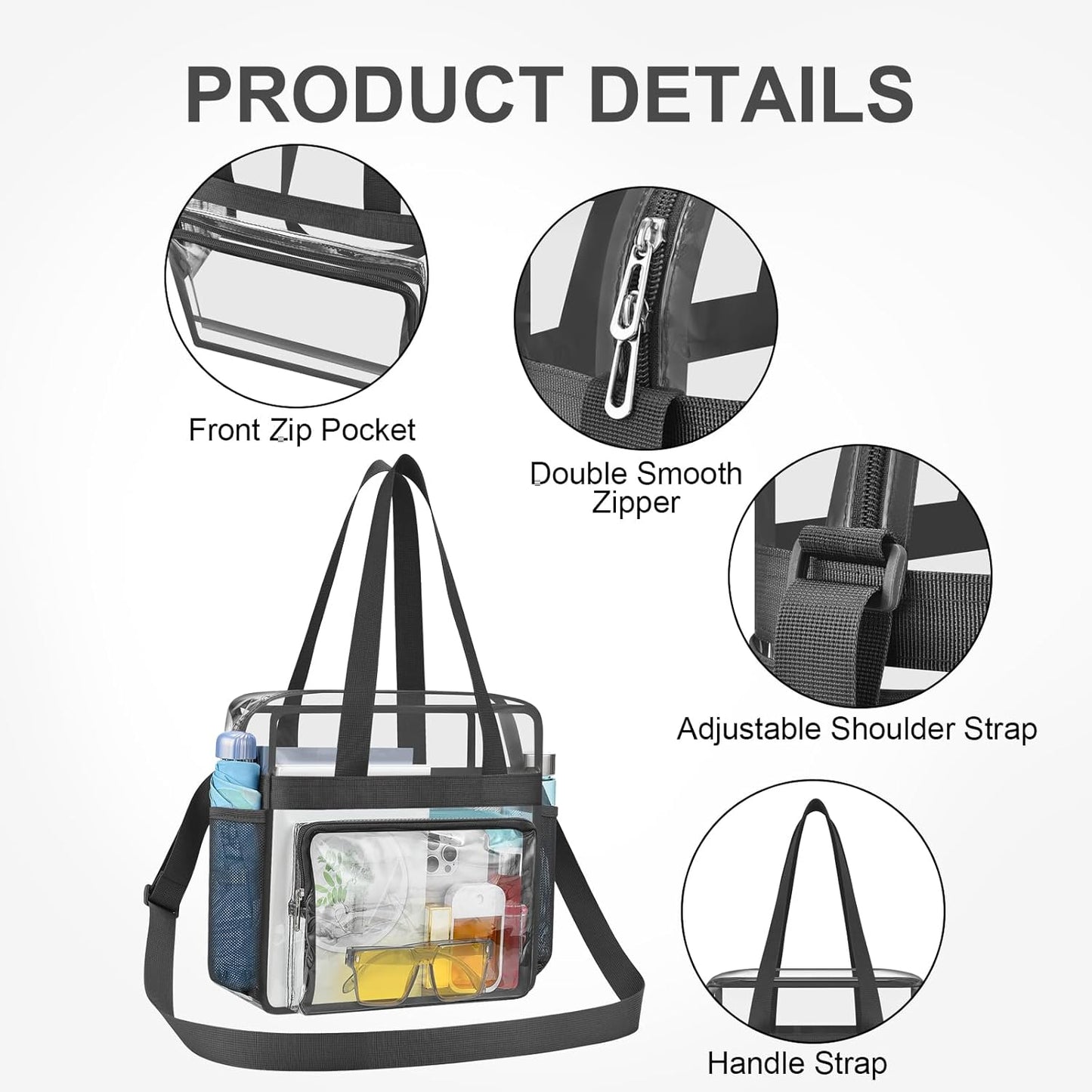 Clear Bag for Stadium Events, 12x6x12 Transparent Stadium Messenger Bag for Concerts, Work, Sports Games, Gym