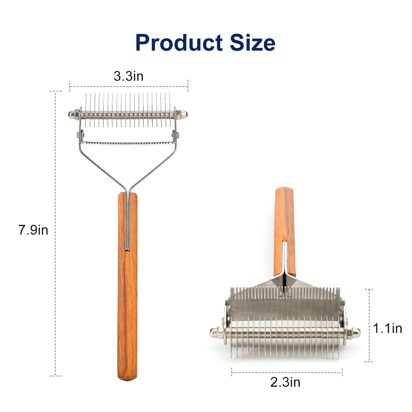 2-in-1 Dematting Comb & Shedding Brh, Undercoat Rake Grooming Tool with Wooden Handle for Dogs & Cats - Easily Removes Mats, Tangles, and Loose Hair