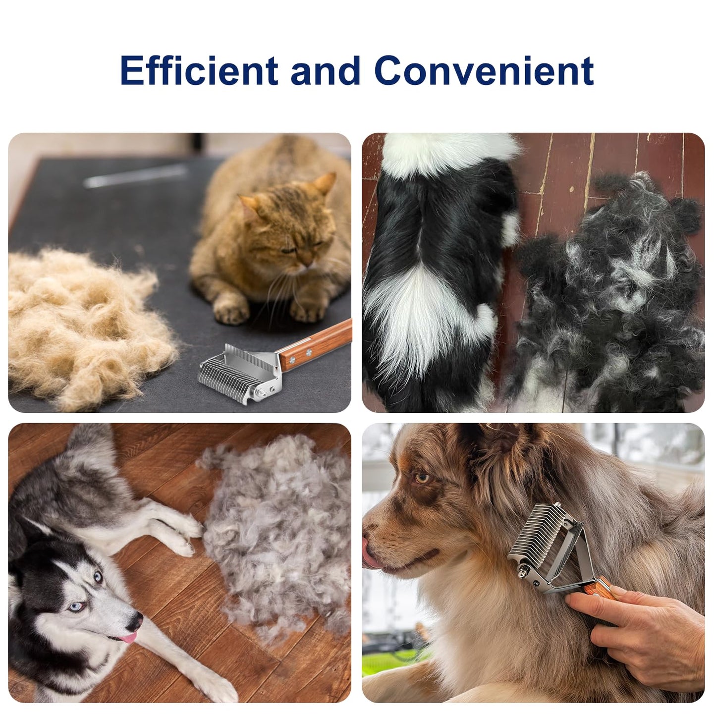 2-in-1 Dematting Comb & Shedding Brh, Undercoat Rake Grooming Tool with Wooden Handle for Dogs & Cats - Easily Removes Mats, Tangles, and Loose Hair