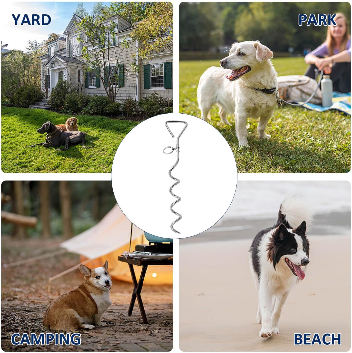Dog Tie-Out Stake and 2-in-1 Shedding Grooming Tool