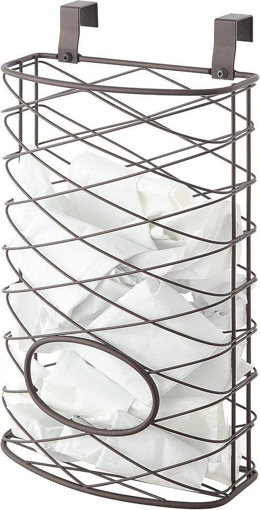 Over Cabinet Kitchen Storage Organizer Holder or Basket - Hang Over Cabinet Doors in Kitchen/Pantry - Holds up to 50 Plastic Shopping Bags (BROWN)