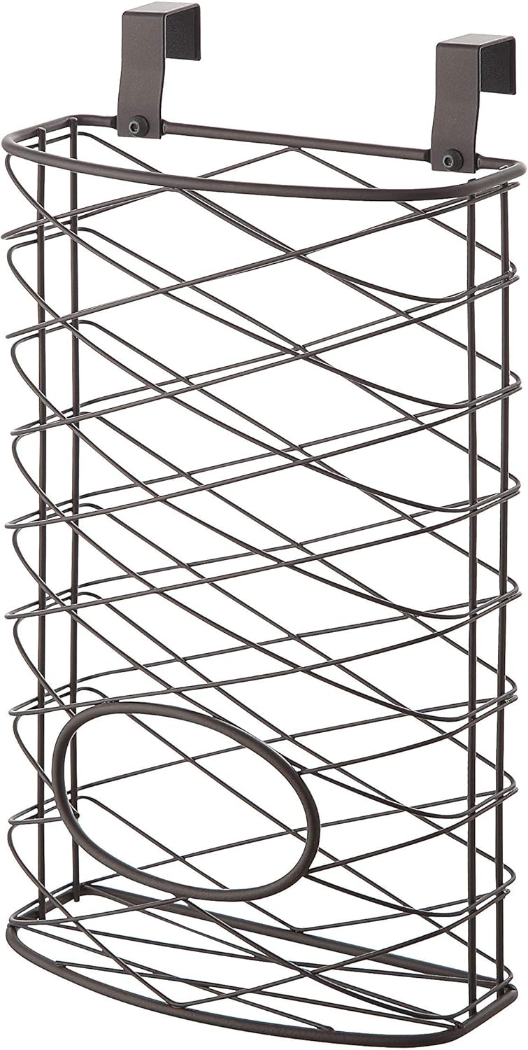 Over Cabinet Kitchen Storage Organizer Holder or Basket - Hang Over Cabinet Doors in Kitchen/Pantry - Holds up to 50 Plastic Shopping Bags (BROWN)