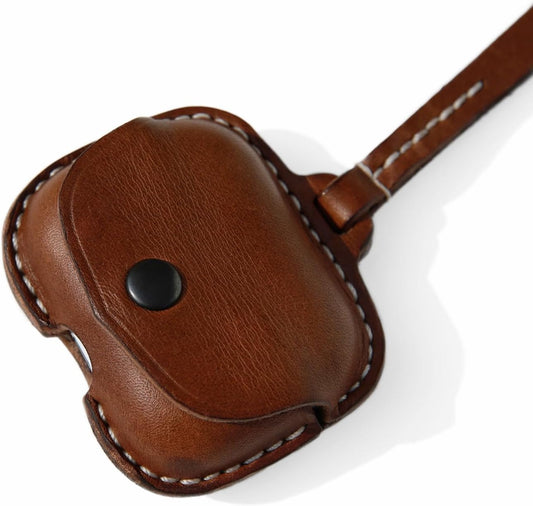 Leather Case Cover Earbud Case Strap String Compatible with Wireless Charging Case Brown