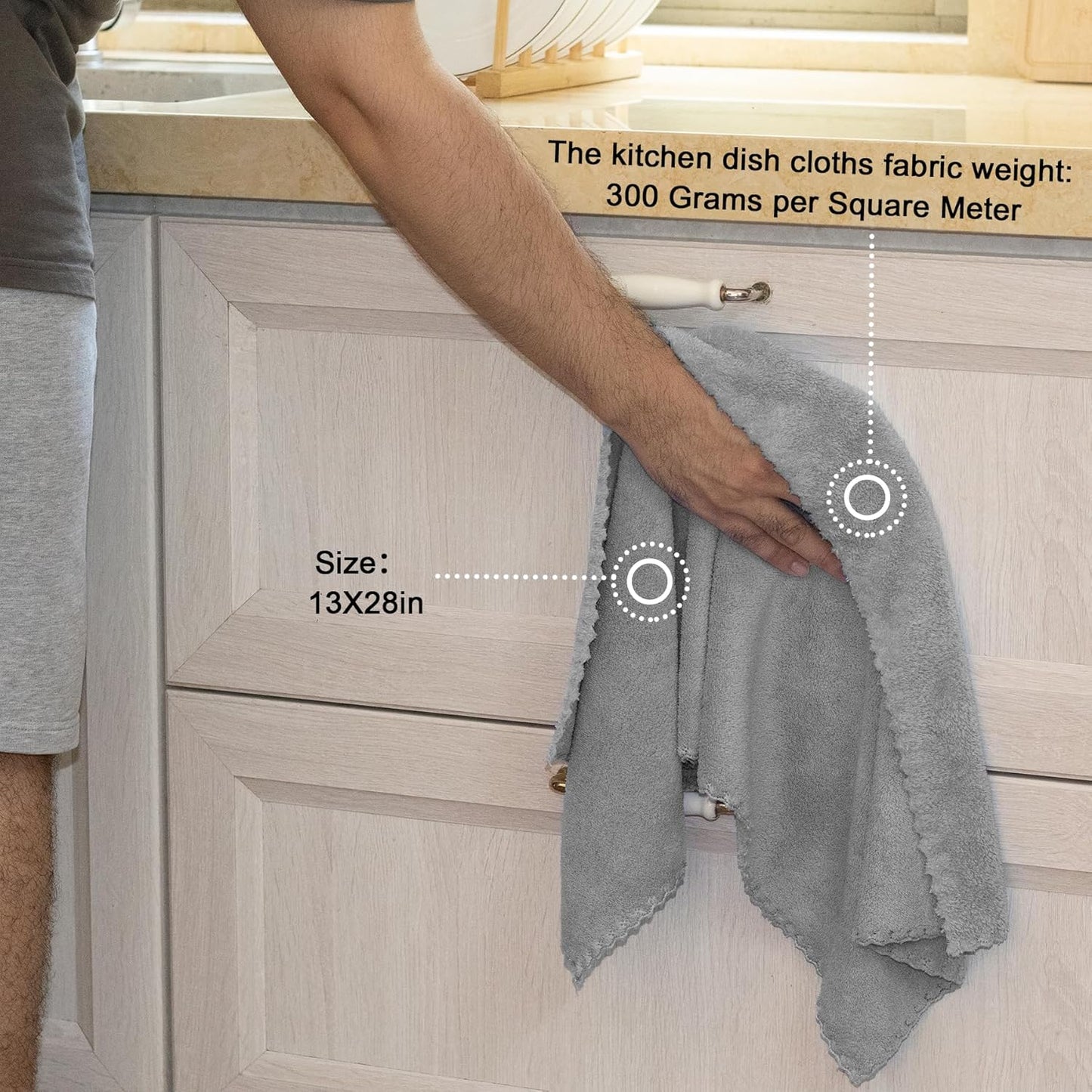 Kitchen Cloth Dish Towels, 13x28 Inches Premium Dishcloths, Super Absorbent Coral Velvet Microfiber Cleaning Cloths, Fast Drying Rags for Washing Dishes (13x28-6 Pack, Grey)