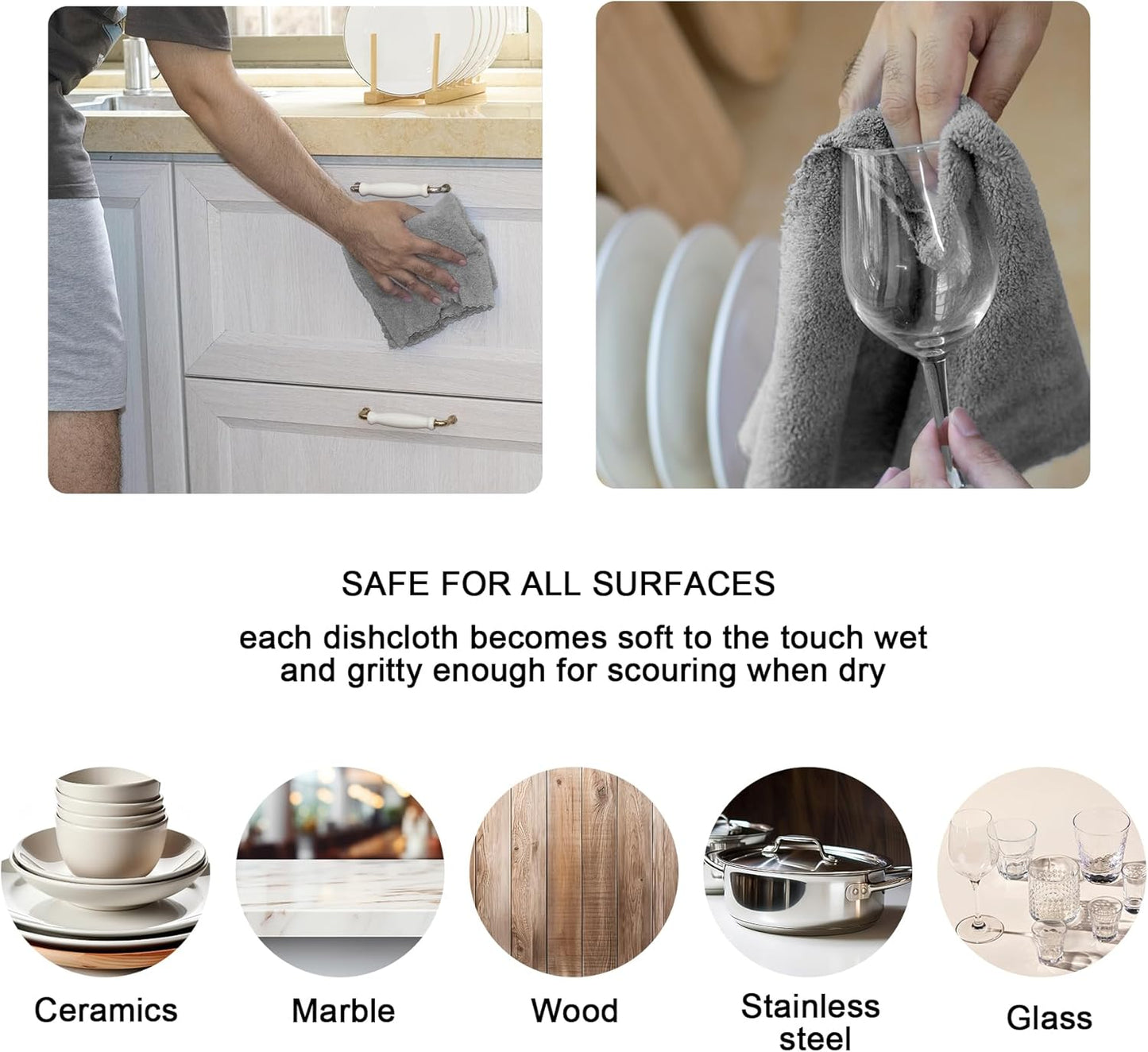 Kitchen Cloth Dish Towels, 13x28 Inches Premium Dishcloths, Super Absorbent Coral Velvet Microfiber Cleaning Cloths, Fast Drying Rags for Washing Dishes (13x28-6 Pack, Grey)