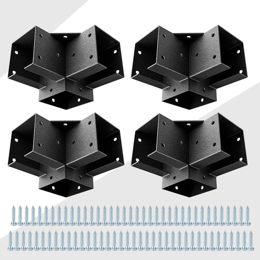 Pergola Kit Corner Brackets for 4x4(3.5inchx3.5inch) Wood Posts, Powder Coated Steel Made, 3-Way 90°Angle for Hunting Blind, Deer Stand