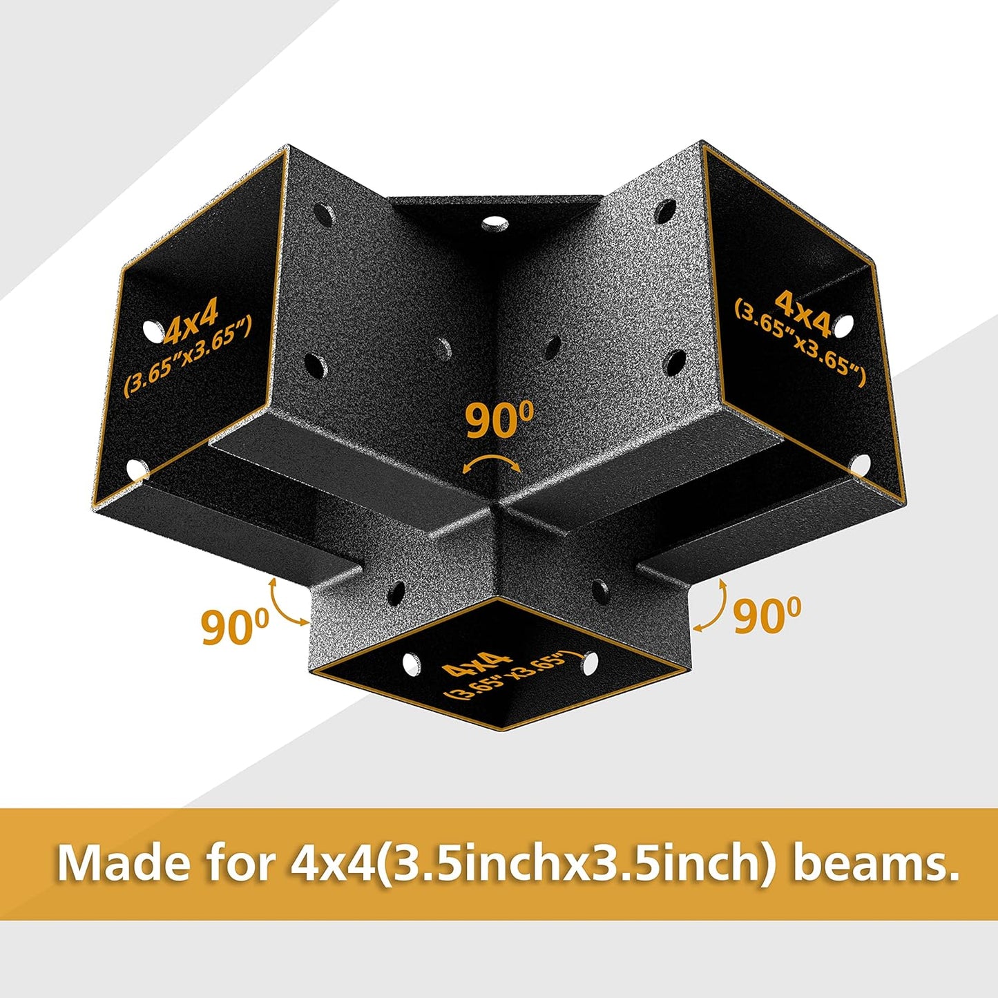 Pergola Kit Corner Brackets for 4x4(3.5inchx3.5inch) Wood Posts, Powder Coated Steel Made, 3-Way 90°Angle for Hunting Blind, Deer Stand