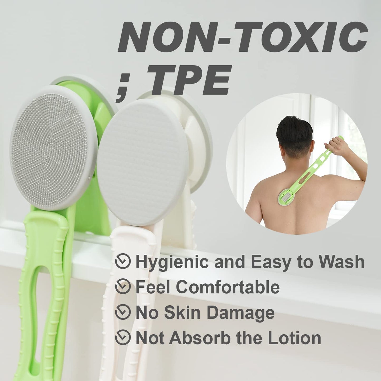 Lotion Applicator for Back - 3in1 Foldable, Cream, Sunscreen, Ointment Applicator, 19" Long Handle, Body Massage Tool - 1 Body Brh Pad, 1 Lotion Pad Included