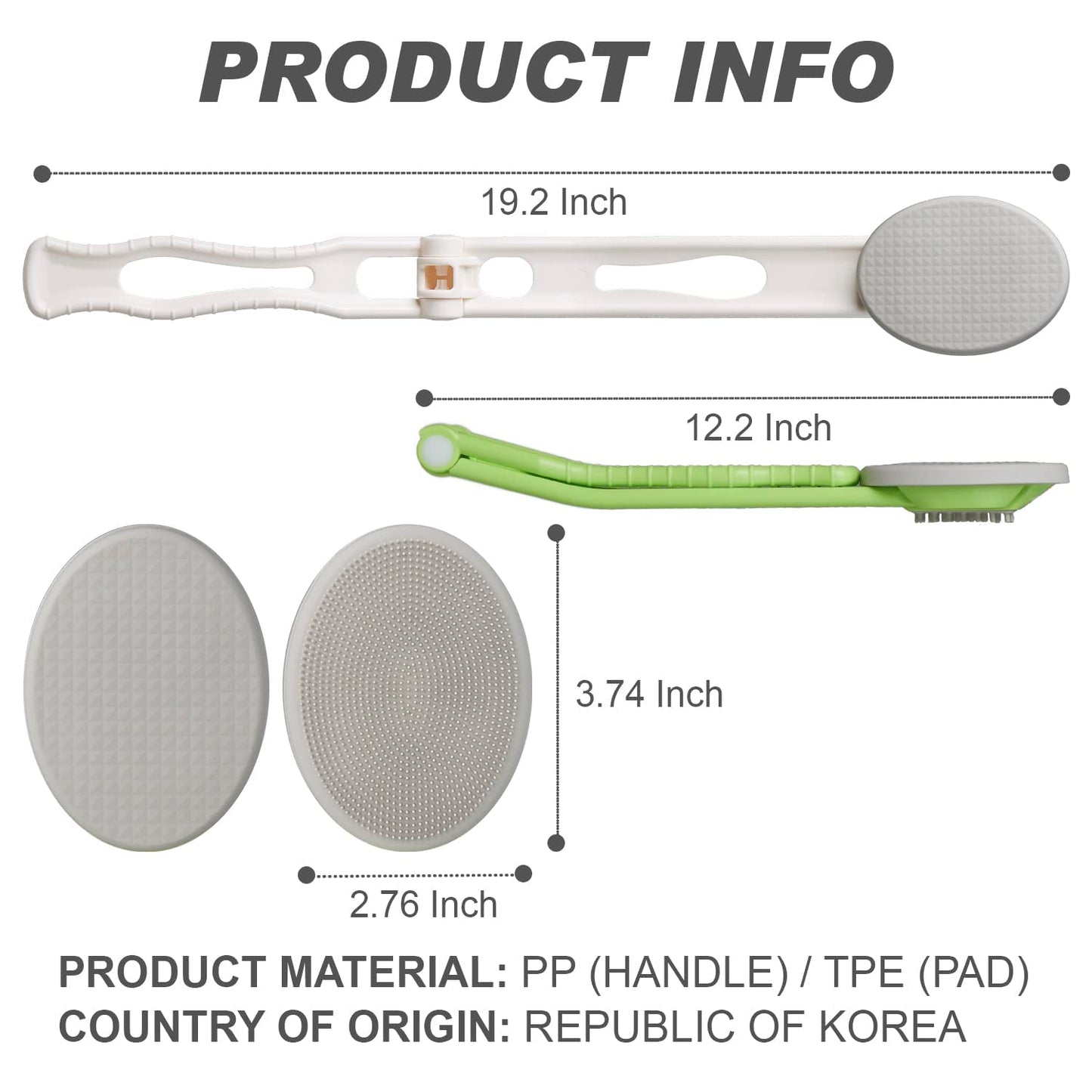 Lotion Applicator for Back - 3in1 Foldable, Cream, Sunscreen, Ointment Applicator, 19" Long Handle, Body Massage Tool - 1 Body Brh Pad, 1 Lotion Pad Included