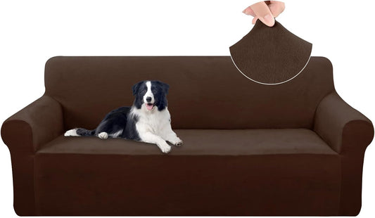 Velvet Sofa Cover Stretch Couch Covers for 3 Chion Furniture Protector Sofa Slipcover (Large, Chocolate)