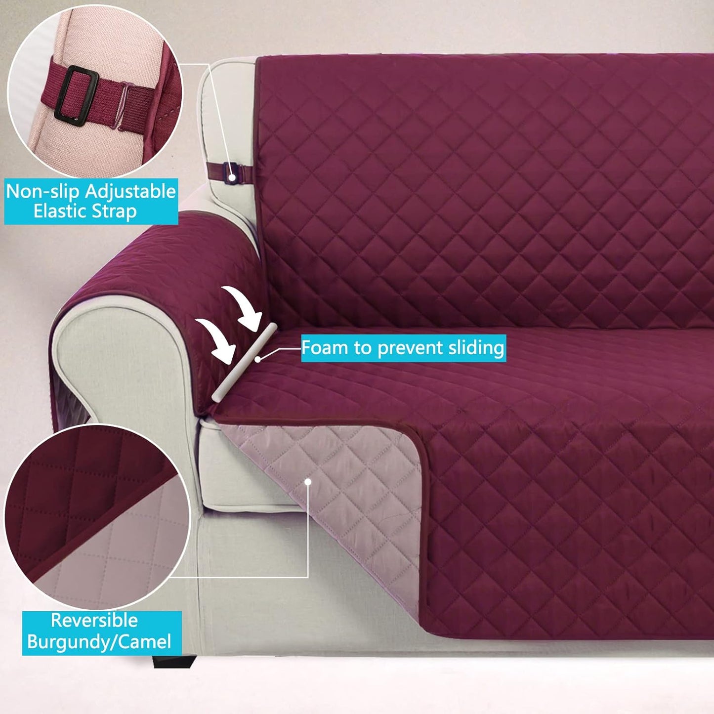 UNICE Home Reversible Sofa Cover Bundle XL Sofa Cover(Sofa+XL Sofa, Burgundy)