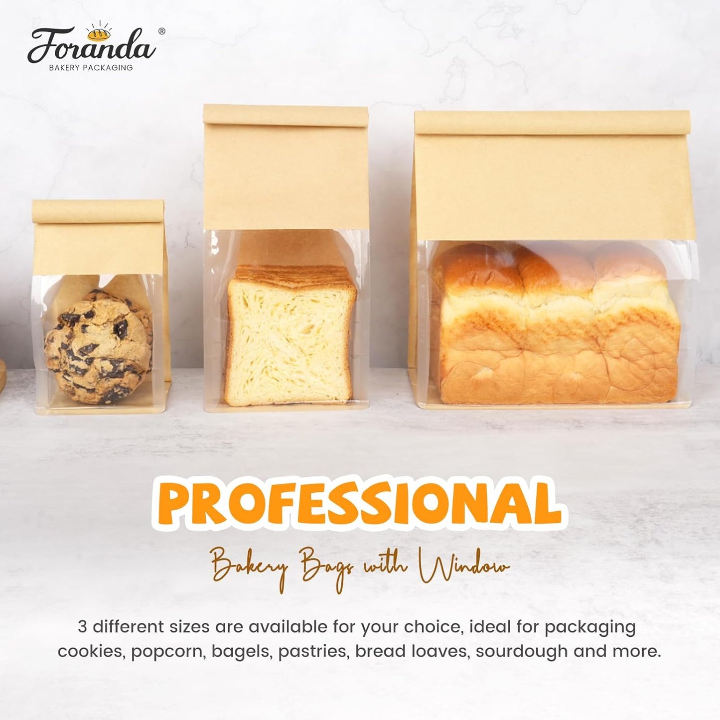 50 Pack Bread Bags with Tabs for Homemade Sourdough Bread, 8.7x4.3x11 Inches Tin Tie Tab Lock Large Paper Bakery Packaging Bags with Window for Gifting & Bake Sale | Thick Material, Grease Resistant, Self Standing