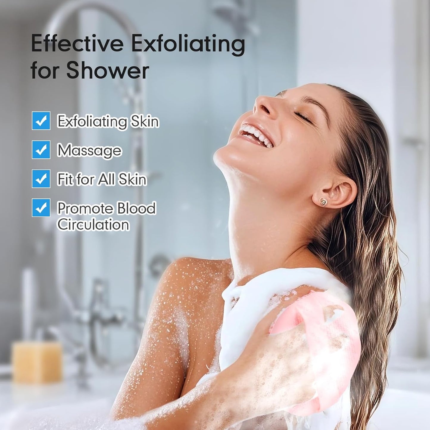 Silicone Body Scrubber with Foaming Effect, Food-Grade Safe, Pink, Soft Dense Bristles for Deep Cleansing