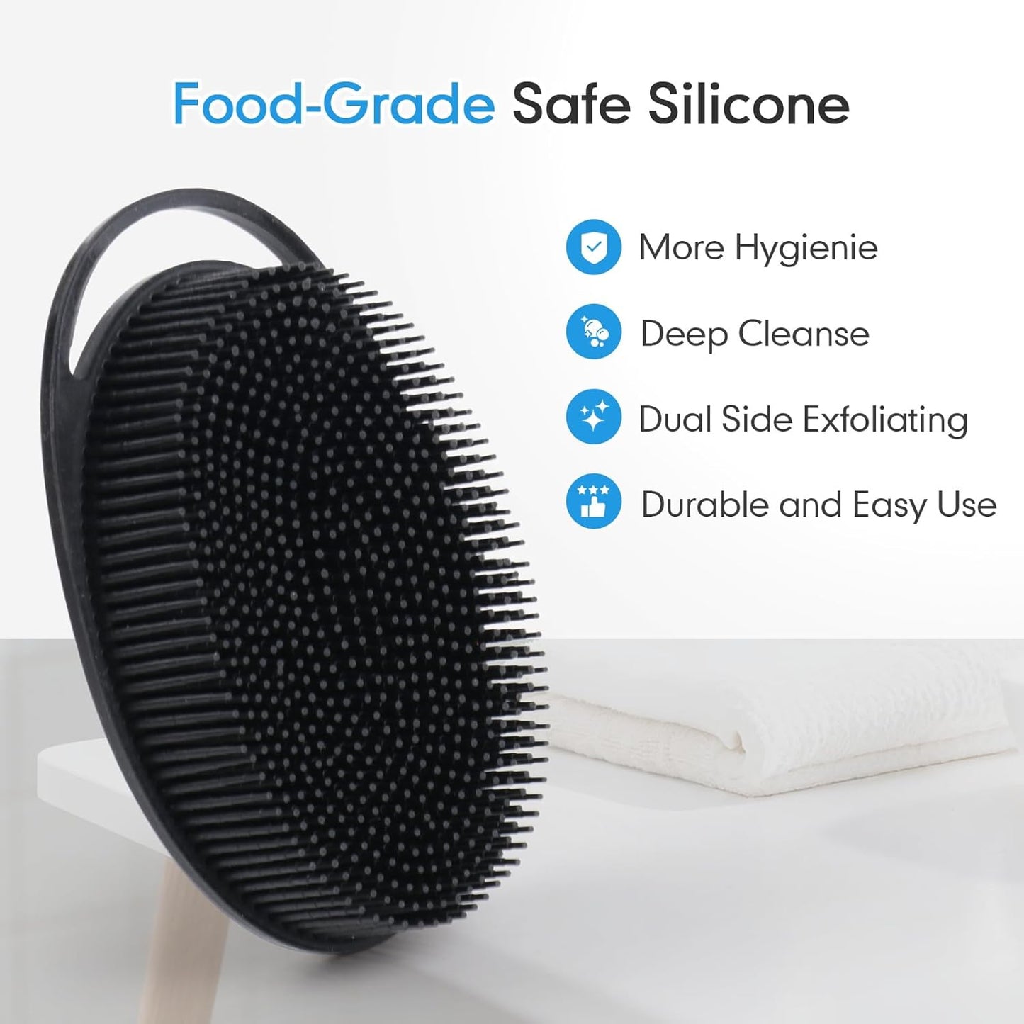 Silicone Body Scrubber for Shower, Dual-Sided Exfoliating Brh, Massage and Deep Cleanse, Black and Blue, 2 Pack