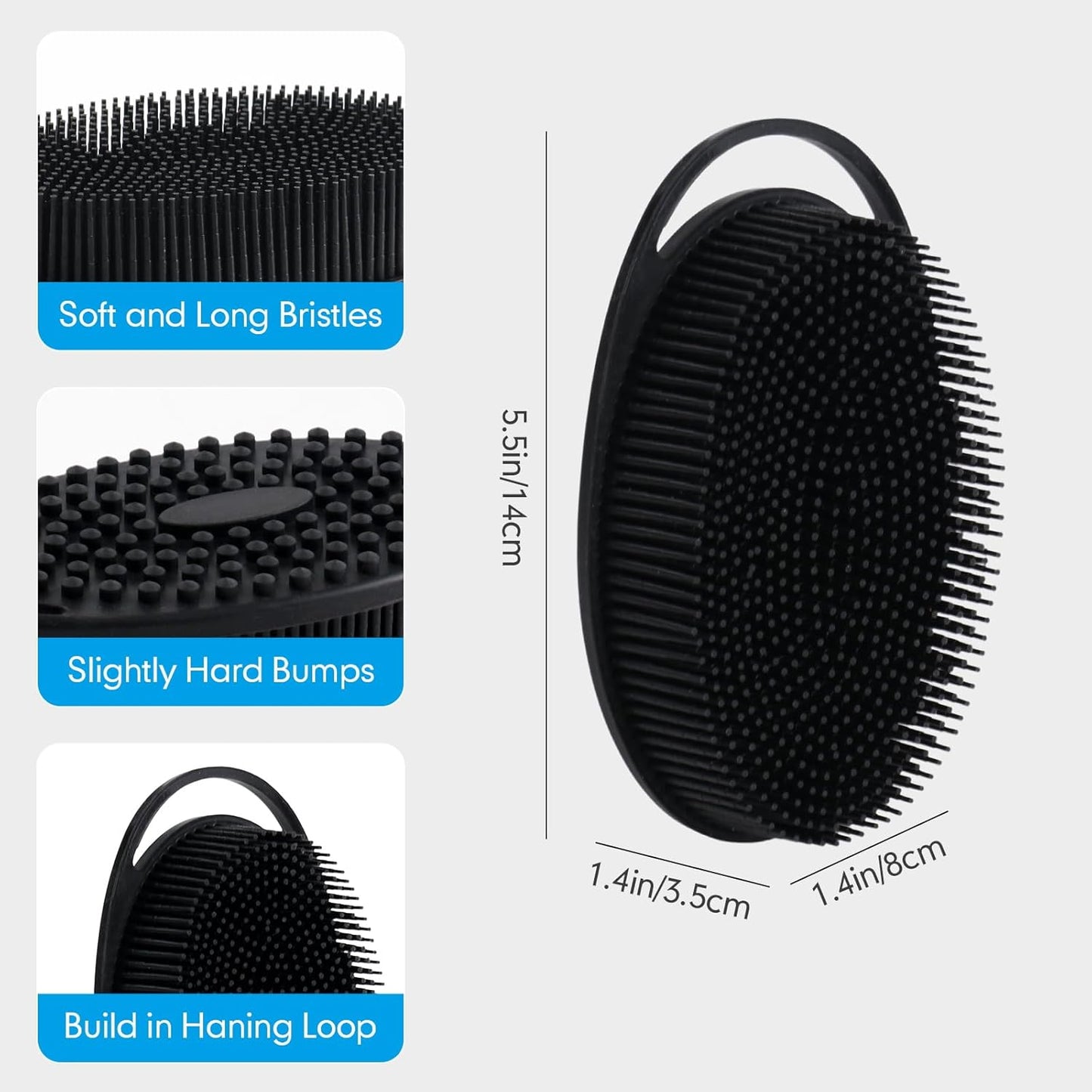 Silicone Body Scrubber for Shower, Dual-Sided Exfoliating Brh, Massage and Deep Cleanse, Black and Blue, 2 Pack