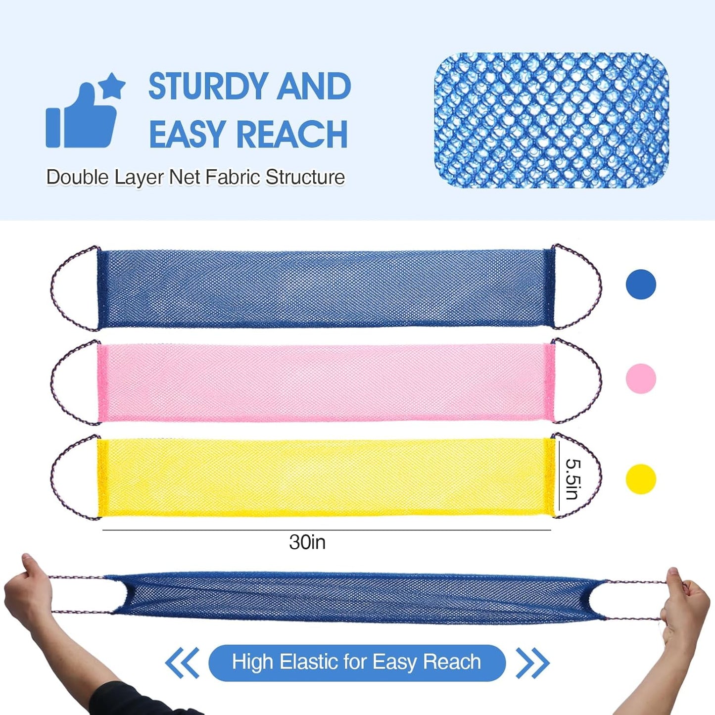 3 Pcs African Net Bath Sponge Double Layer Exfoliating Washcloth Body Scrubber with Handle for Adult and Kids