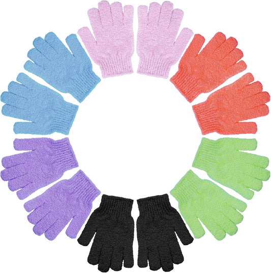 6 Pairs Exfoliating Bath Gloves Mitt Body Scrubber for Shower, Spa, Massage, Dead Skin Remover Bathing Accessories Women Men