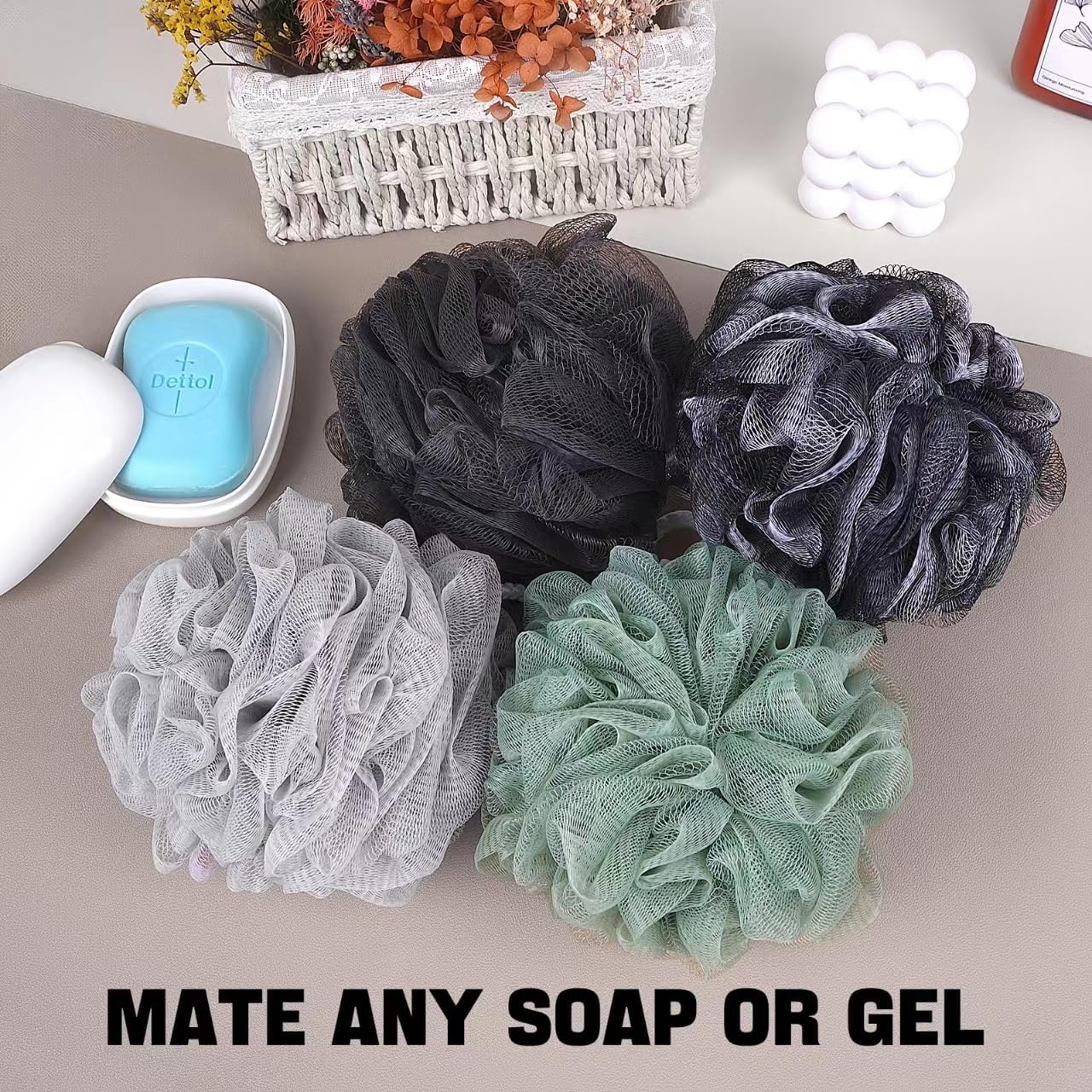 Loofah Bath Sponge Shower Loofa Bath Puff Body Scrubber Exfoliating Soft Premium 4 Pack