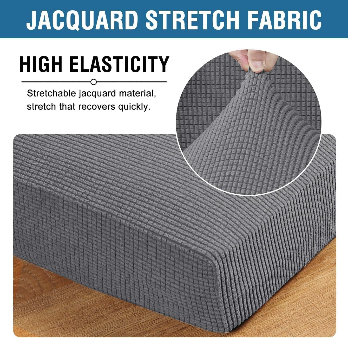 Super Stretch Individual Seat Chion Covers Sofa Covers Couch Chion Cover Slipcover Sets Thick Jacquard Textured Twill Fabric (3 Piece Sofa Chion Covers, Grey)