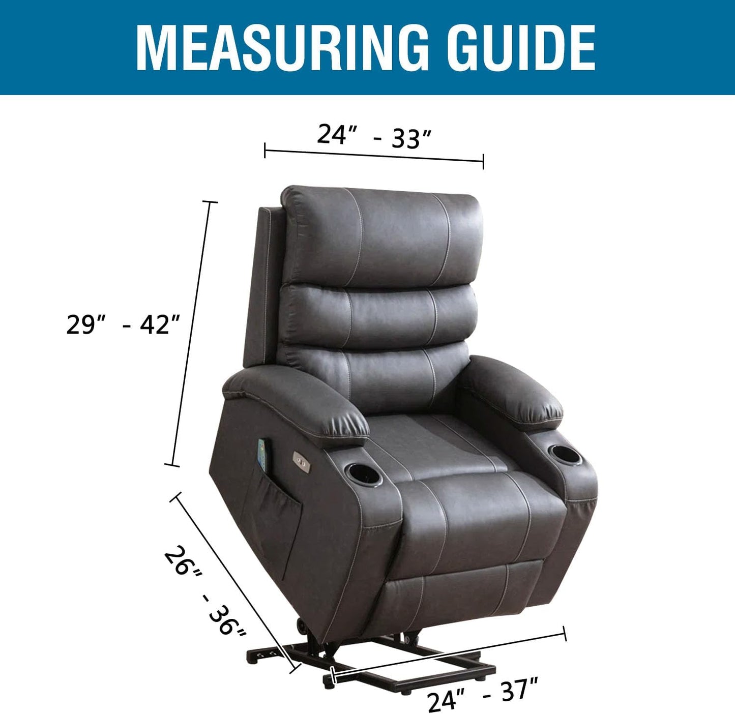 Stretch Couch Cover Recliner Cover Electric Power Lift Recliner Chair Cover Fitted Standard Large Power Lift Recliner with Side Pocket, Soft Thick Jacquard(Single Seat, Grey)