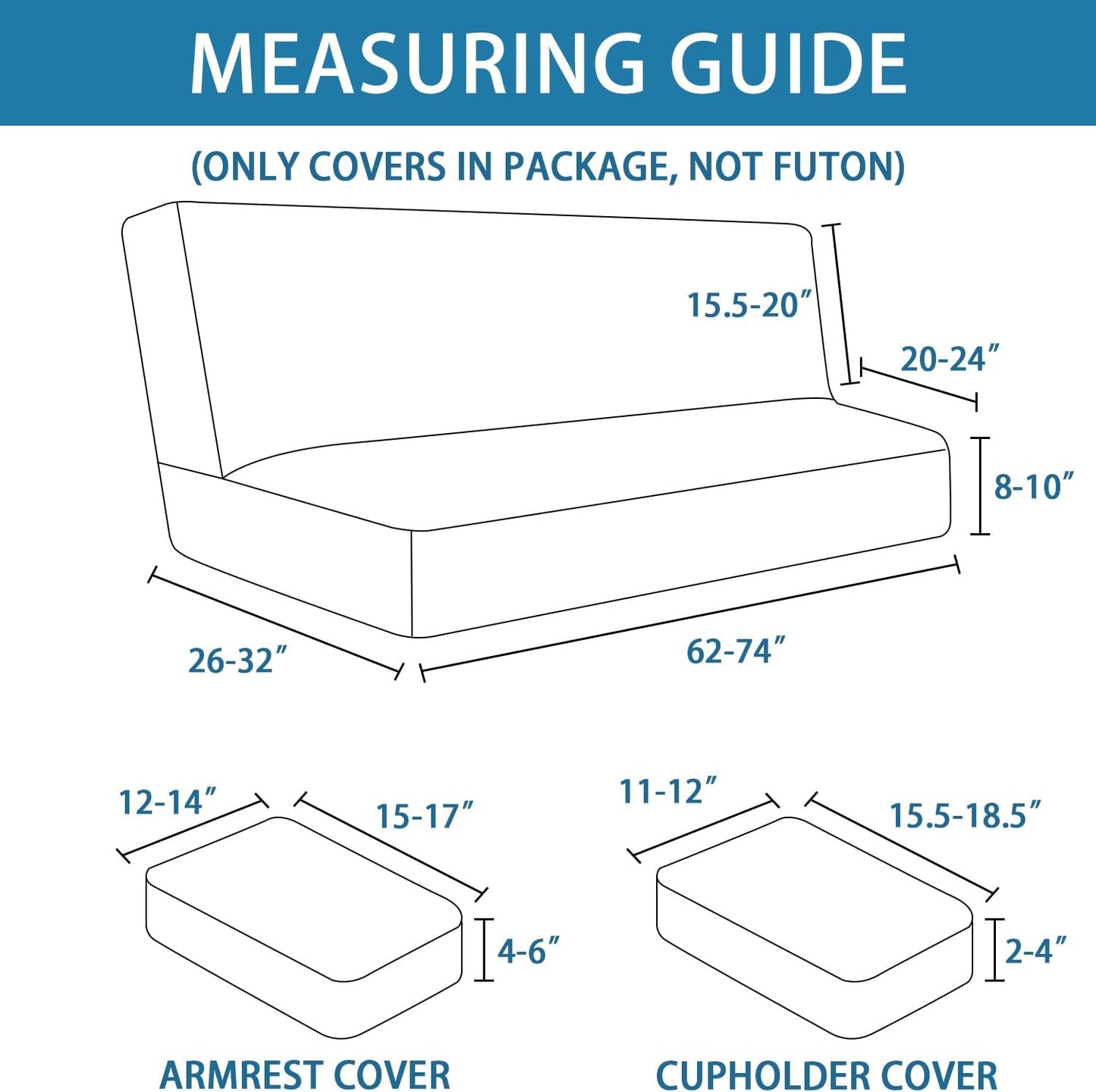 4 Pieces Stretch Futon Covers Sofa Bed Slipcover with Removable Armrests and Cupholders Covers Furniture Protector High Spandex Small Checks Jacquard Fabric, Black