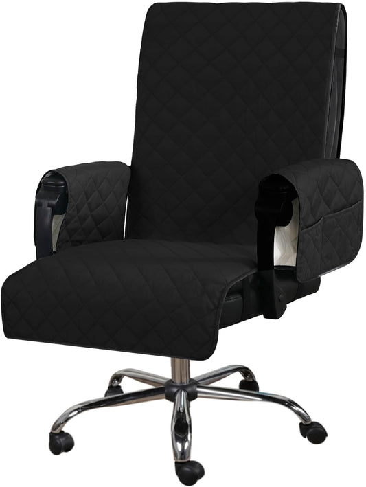 Water-Resistant Office Chair Protector – Universal High-Back Cover with Non-Slip Buckles, Fits Executive,Gaming Chair and Desk Chairs (Black/Grey, Washable)