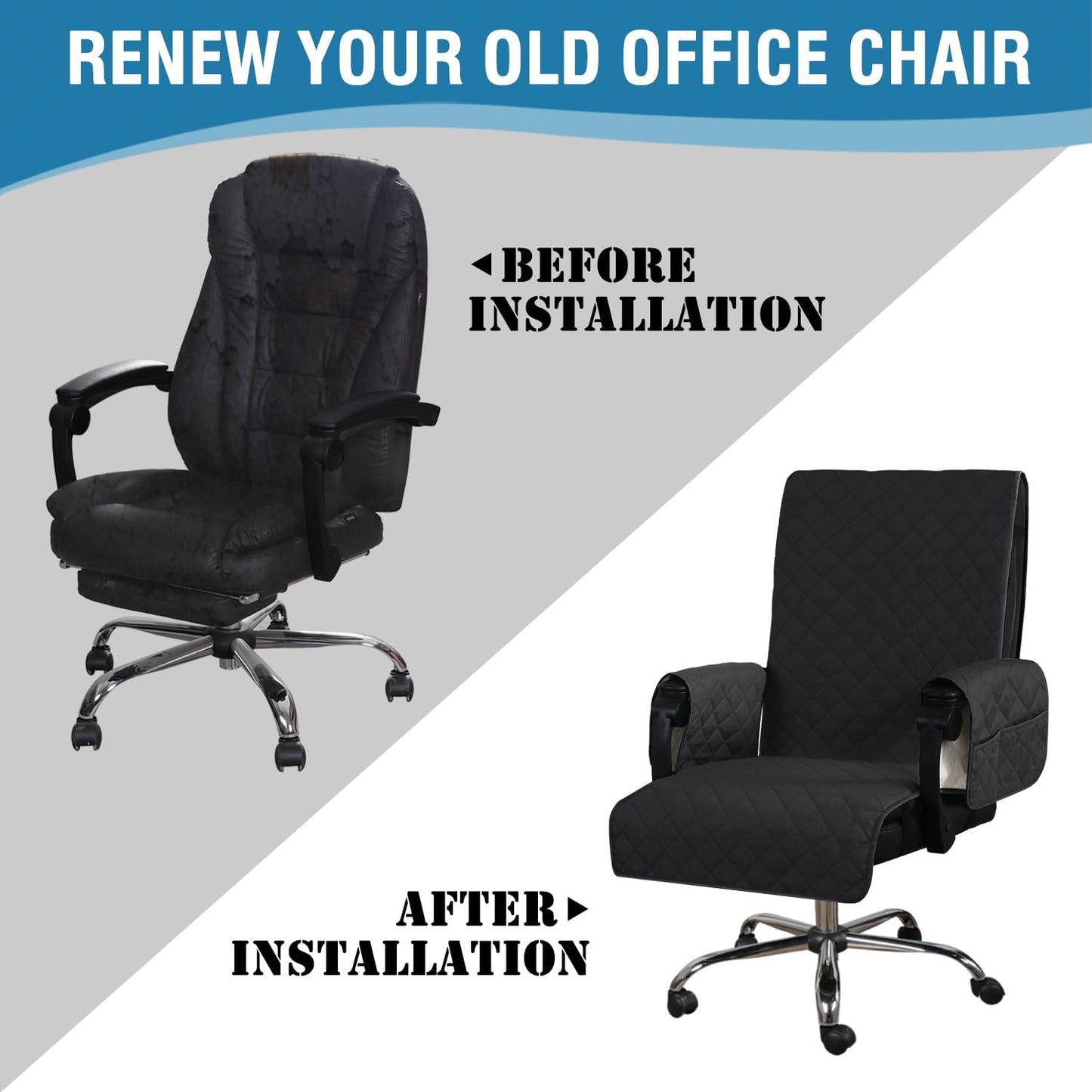 Water-Resistant Office Chair Protector – Universal High-Back Cover with Non-Slip Buckles, Fits Executive,Gaming Chair and Desk Chairs (Black/Grey, Washable)